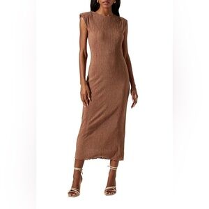 ASTR The Label Plisse Brown Maxi Dress